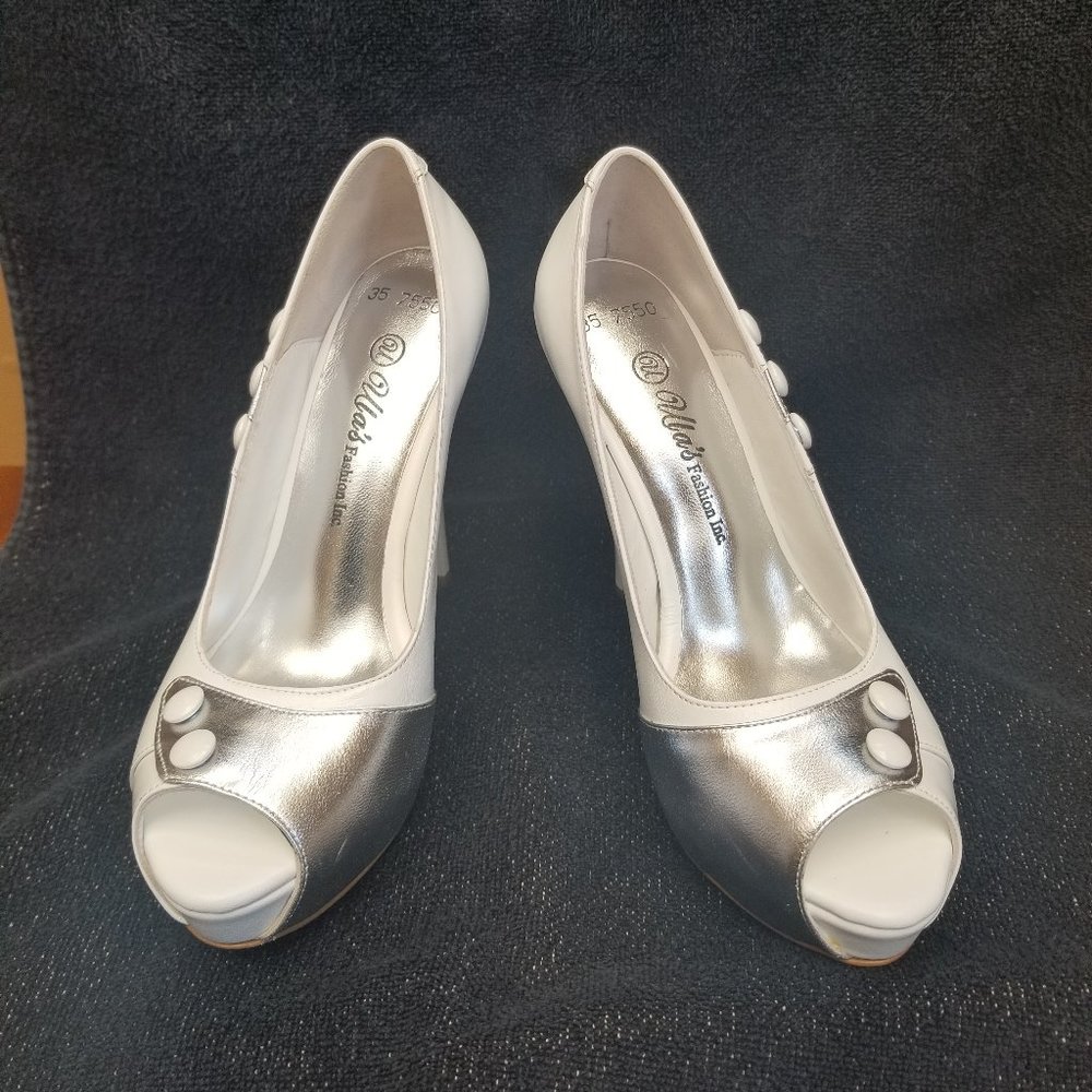 White and Silver New Leather Heels.